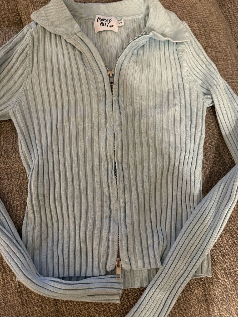 Princess Polly Pale Blue Ribbed Zip Cardigan